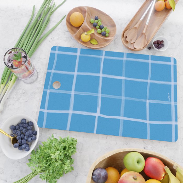 Abstract Tennis Net Pattern in Sky Blue Cutting Board Gallery Image 2
