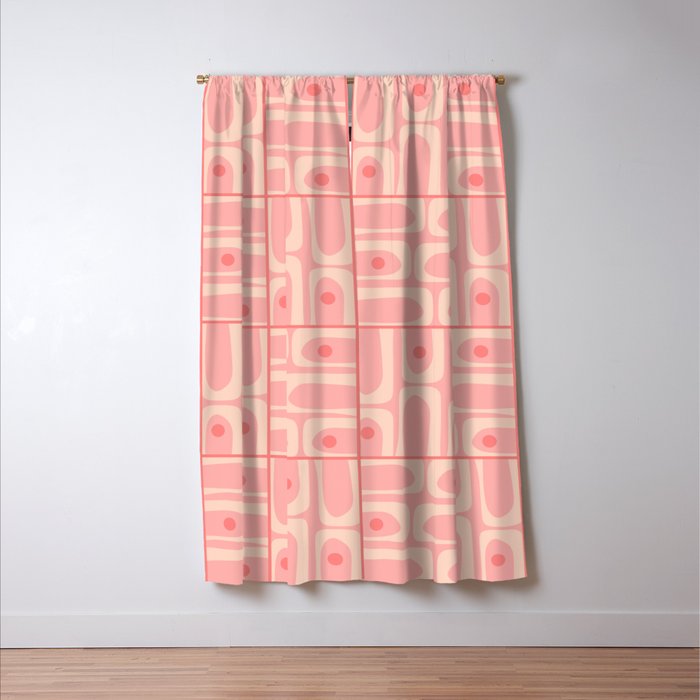 Mid Century Modern Piquet Multi Geometric Tiled Pattern in Blush Pink Window Curtain Gallery Image 3