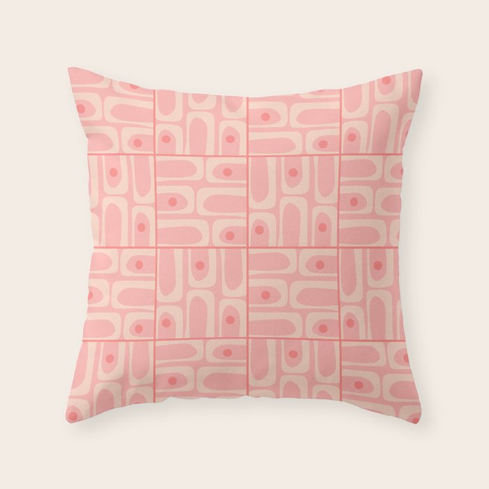 Mid Century Modern Piquet Multi Geometric Tiled Pattern in Blush Pink Throw Pillow Gallery Image 6
