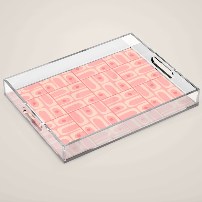 Mid Century Modern Piquet Multi Geometric Tiled Pattern in Blush Pink Acrylic Tray Gallery Image 1