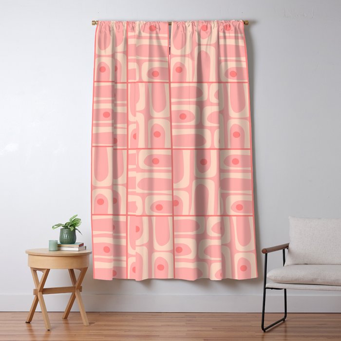 Mid Century Modern Piquet Multi Geometric Tiled Pattern in Blush Pink Window Curtain Gallery Image 5
