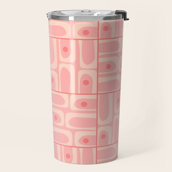 Mid Century Modern Piquet Multi Geometric Tiled Pattern in Blush Pink Travel Mug Gallery Image 2