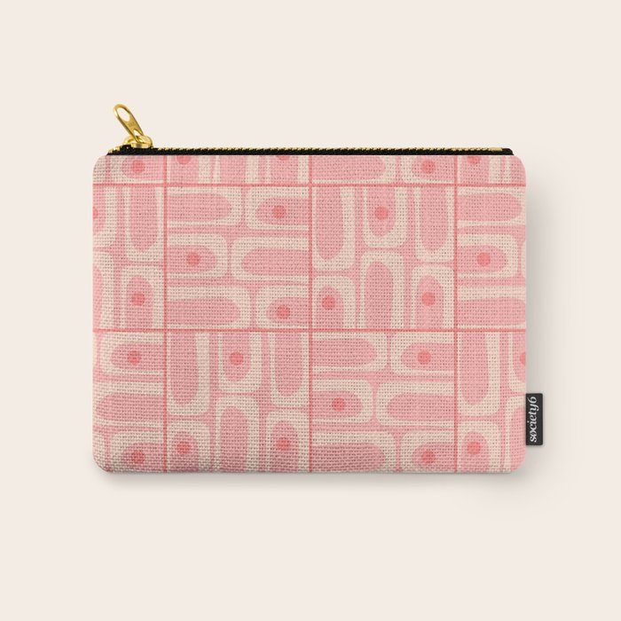 Mid Century Modern Piquet Multi Geometric Tiled Pattern in Blush Pink Carry All Pouch Gallery Image 1