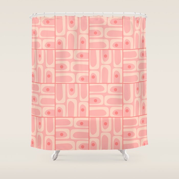 Mid Century Modern Piquet Multi Geometric Tiled Pattern in Blush Pink Shower Curtain Gallery Image 1