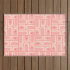 Mid Century Modern Piquet Multi Geometric Tiled Pattern in Blush Pink Outdoor Rug Gallery Image 1
