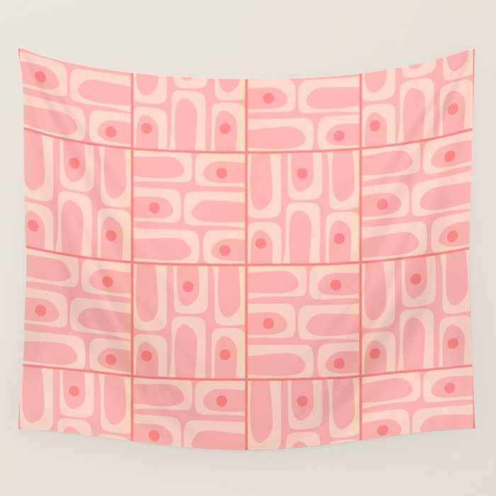 Mid Century Modern Piquet Multi Geometric Tiled Pattern in Blush Pink Wall Tapestry Gallery Image 4