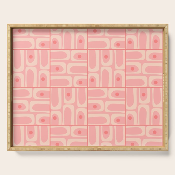 Mid Century Modern Piquet Multi Geometric Tiled Pattern in Blush Pink Serving Tray Gallery Image 1