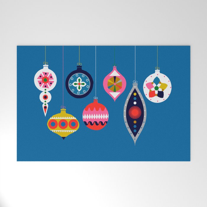 Retro Christmas Baubles on a dark background Welcome Mat Gallery Image 1