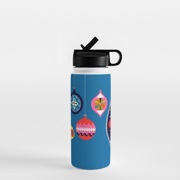 Retro Christmas Baubles on a dark background Water Bottle Gallery Image 1