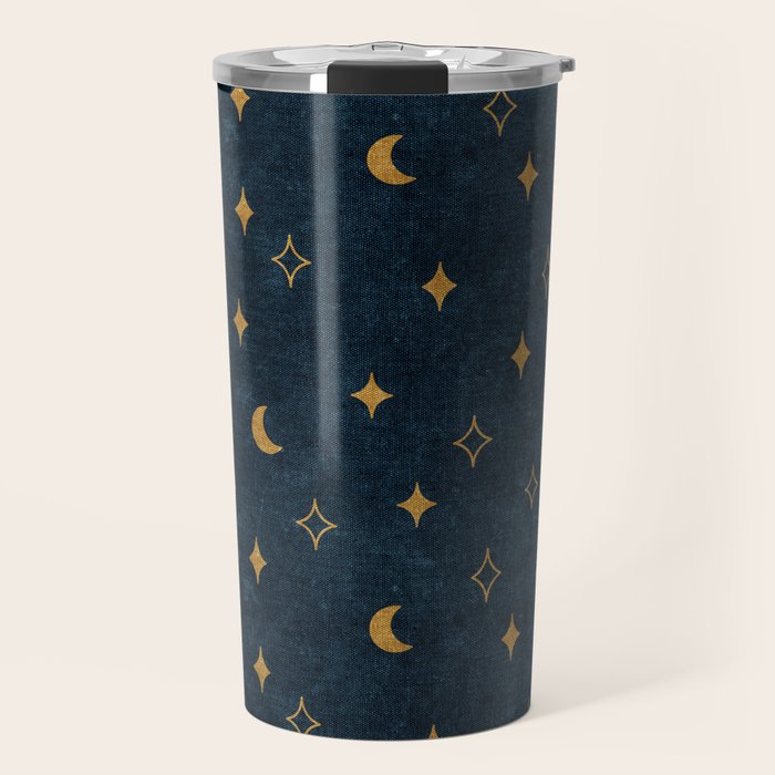 moon and stars - dark blue Travel Mug Gallery Image 1