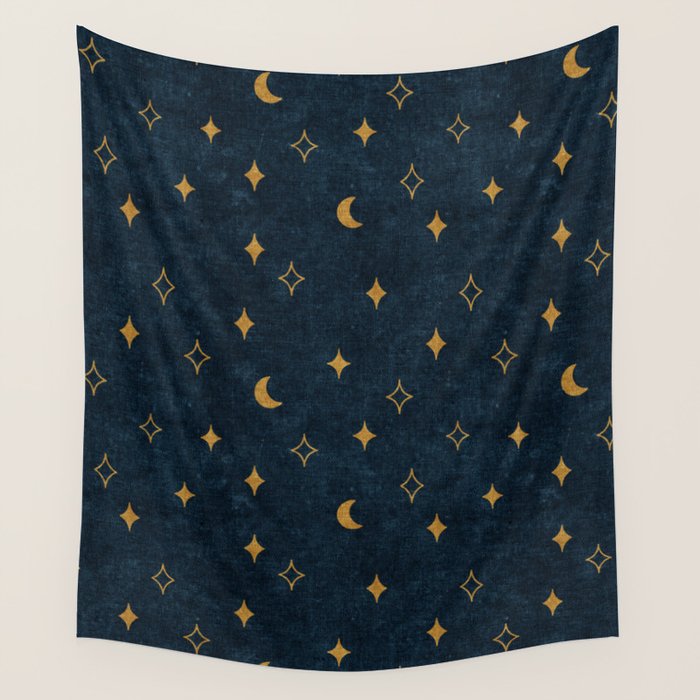 moon and stars - dark blue Wall Tapestry Gallery Image 4