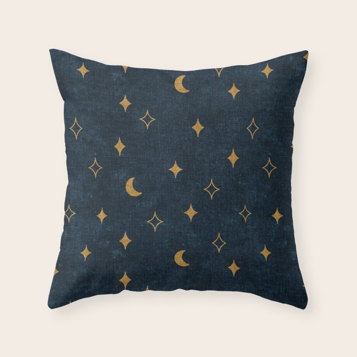 moon and stars - dark blue Throw Pillow Gallery Image 6