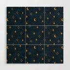 moon and stars - dark blue Wood Wall Art Gallery Image 1