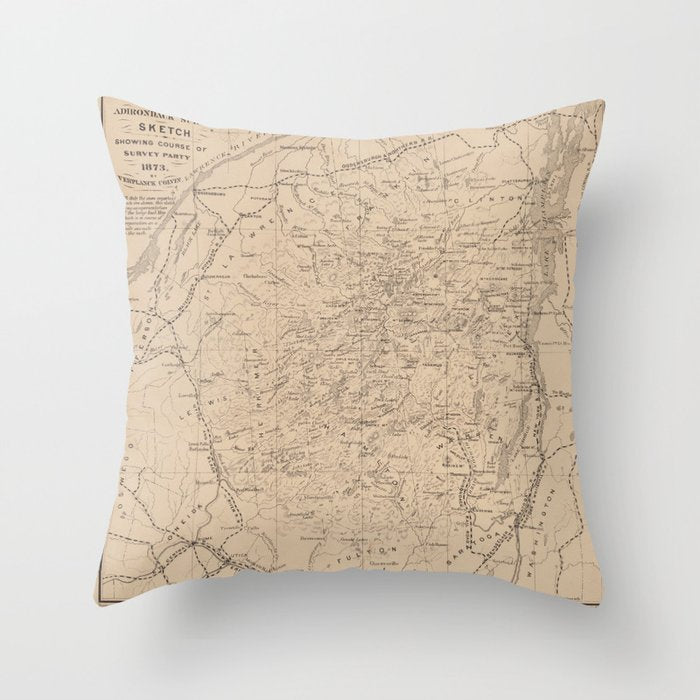Vintage Map of The Adirondack Mountains (1874) Throw Pillow Gallery Image 1