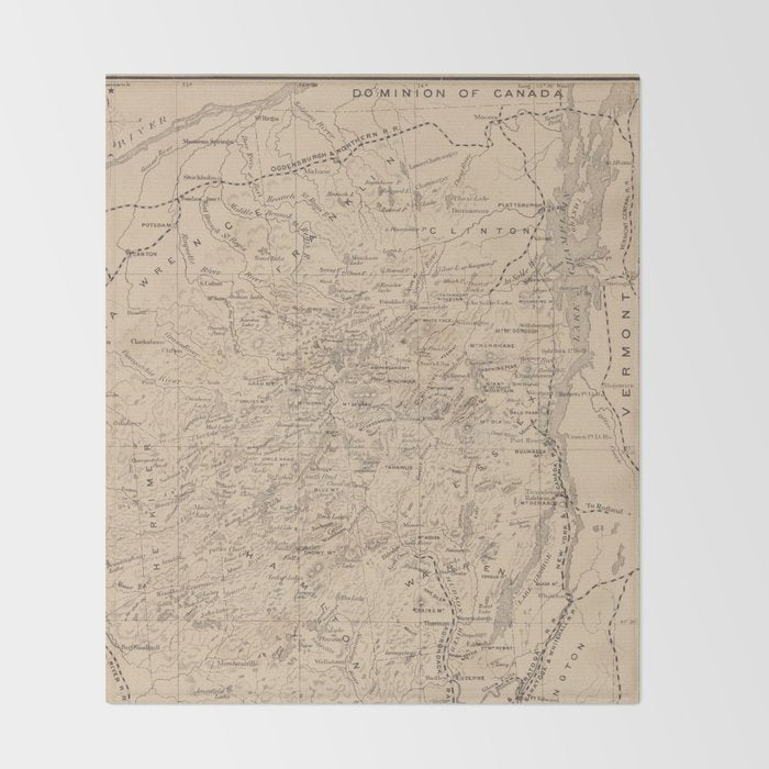 Vintage Map of The Adirondack Mountains (1874) Throw Blanket Gallery Image 2