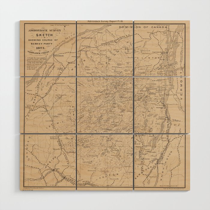 Vintage Map of The Adirondack Mountains (1874) Wood Wall Art Gallery Image 1