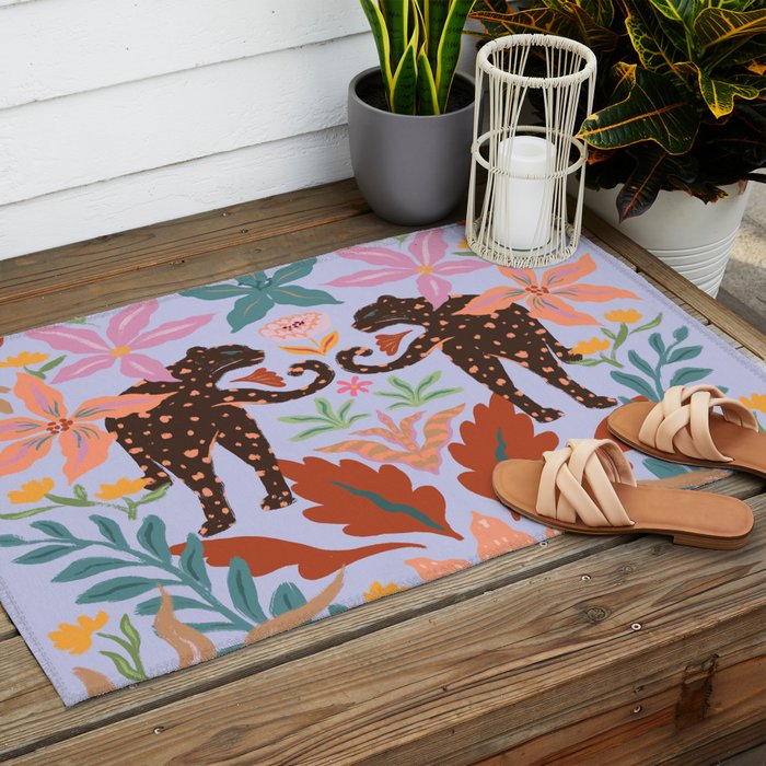 Lilac Whimsical Garden  Outdoor Rug Gallery Image 2