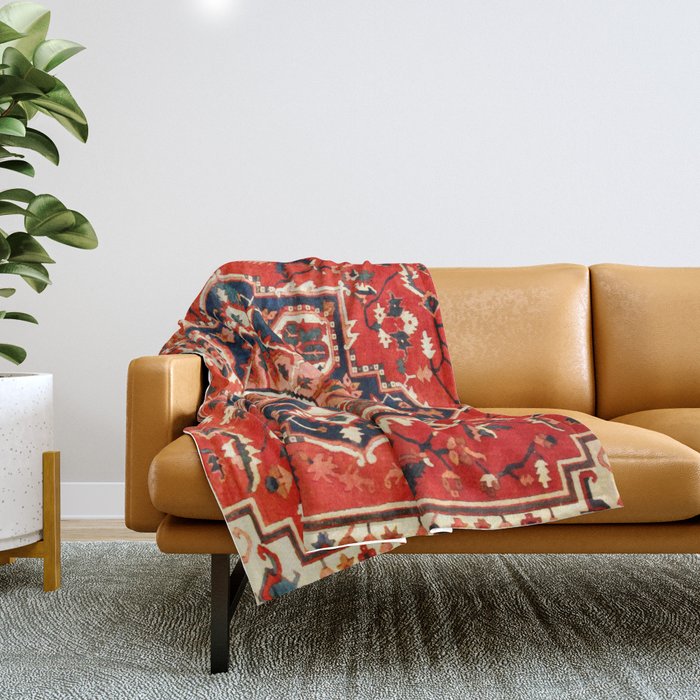 Heriz Serapi Azerbaijan Antique Persian Rug Print Throw Blanket Gallery Image 1