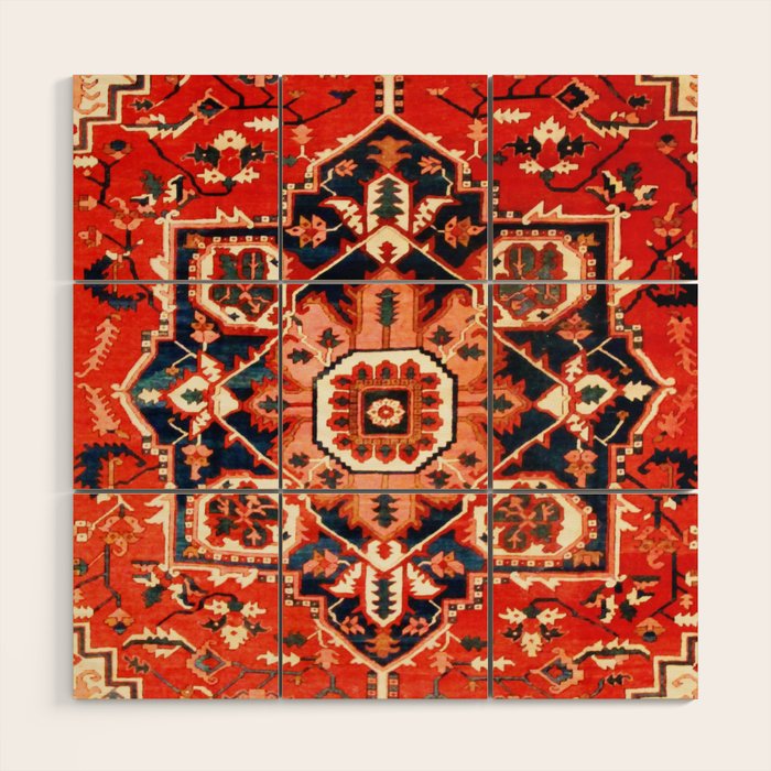Heriz Serapi Azerbaijan Antique Persian Rug Print Wood Wall Art Gallery Image 1