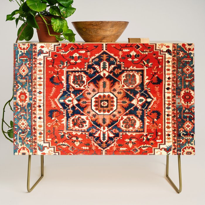 Heriz Serapi Azerbaijan Antique Persian Rug Print Credenza Gallery Image 1