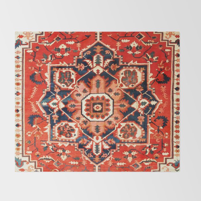 Heriz Serapi Azerbaijan Antique Persian Rug Print Throw Blanket Gallery Image 2