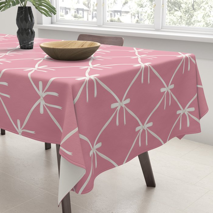 Bows & Ribbons Pattern LI 90s Bubblegum Pink Tablecloth Gallery Image 3