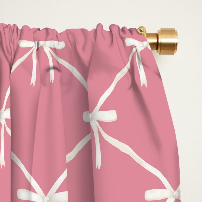 Bows & Ribbons Pattern LI 90s Bubblegum Pink Window Curtain Gallery Image 2
