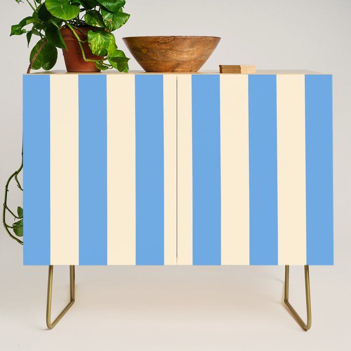 Retro Coastal Blue and White Stripes Credenza Gallery Image 1