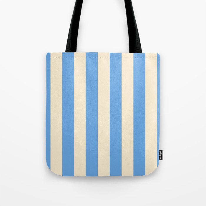 Retro Coastal Blue and White Stripes Tote Bag Gallery Image 1