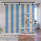 Retro Coastal Blue and White Stripes Wall Mural Gallery Image 1