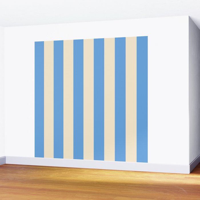 Retro Coastal Blue and White Stripes Wall Mural Gallery Image 2