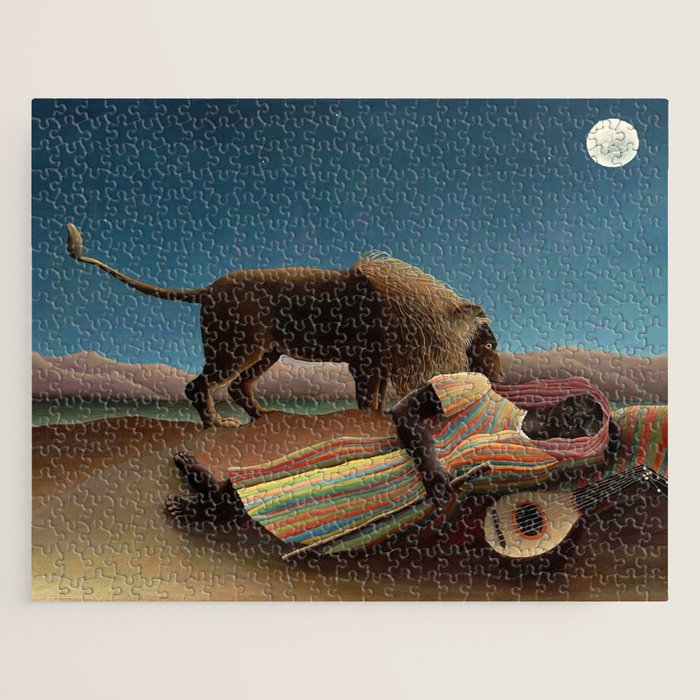 'The Sleeping Gypsy' Lion and Moon While Sleeping in the Desert by Henri Rousseau Jigsaw Puzzle Gallery Image 1