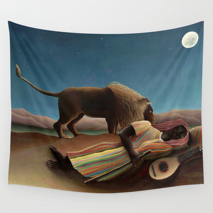 'The Sleeping Gypsy' Lion and Moon While Sleeping in the Desert by Henri Rousseau Wall Tapestry Gallery Image 1