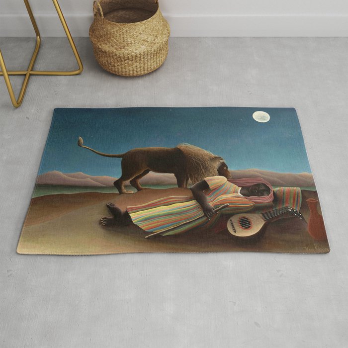 'The Sleeping Gypsy' Lion and Moon While Sleeping in the Desert by Henri Rousseau Rug Gallery Image 1