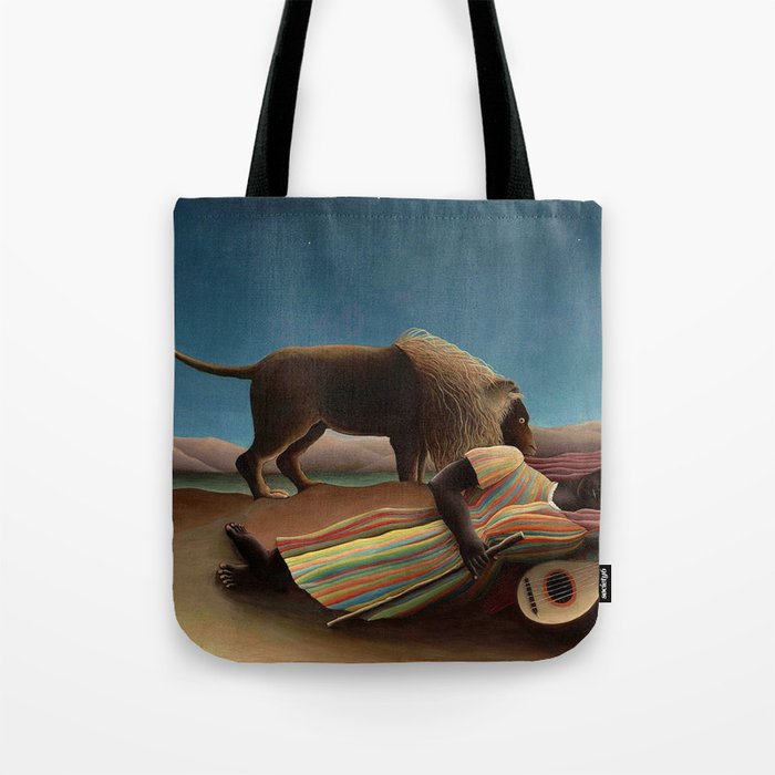 'The Sleeping Gypsy' Lion and Moon While Sleeping in the Desert by Henri Rousseau Tote Bag Gallery Image 1