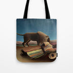 'The Sleeping Gypsy' Lion and Moon While Sleeping in the Desert by Henri Rousseau Tote Bag Gallery Image 1