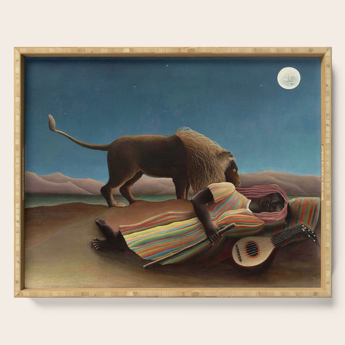 'The Sleeping Gypsy' Lion and Moon While Sleeping in the Desert by Henri Rousseau Serving Tray Gallery Image 1