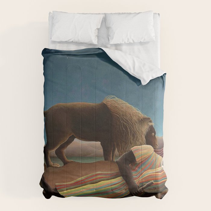 'The Sleeping Gypsy' Lion and Moon While Sleeping in the Desert by Henri Rousseau Comforter Gallery Image 6
