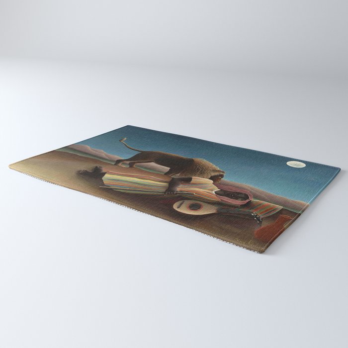 'The Sleeping Gypsy' Lion and Moon While Sleeping in the Desert by Henri Rousseau Rug Gallery Image 3