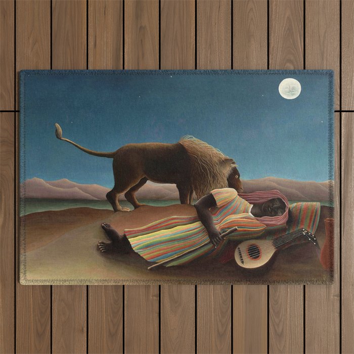 'The Sleeping Gypsy' Lion and Moon While Sleeping in the Desert by Henri Rousseau Outdoor Rug Gallery Image 1
