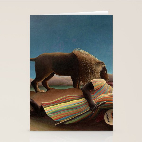 'The Sleeping Gypsy' Lion and Moon While Sleeping in the Desert by Henri Rousseau Stationery Card Gallery Image 1