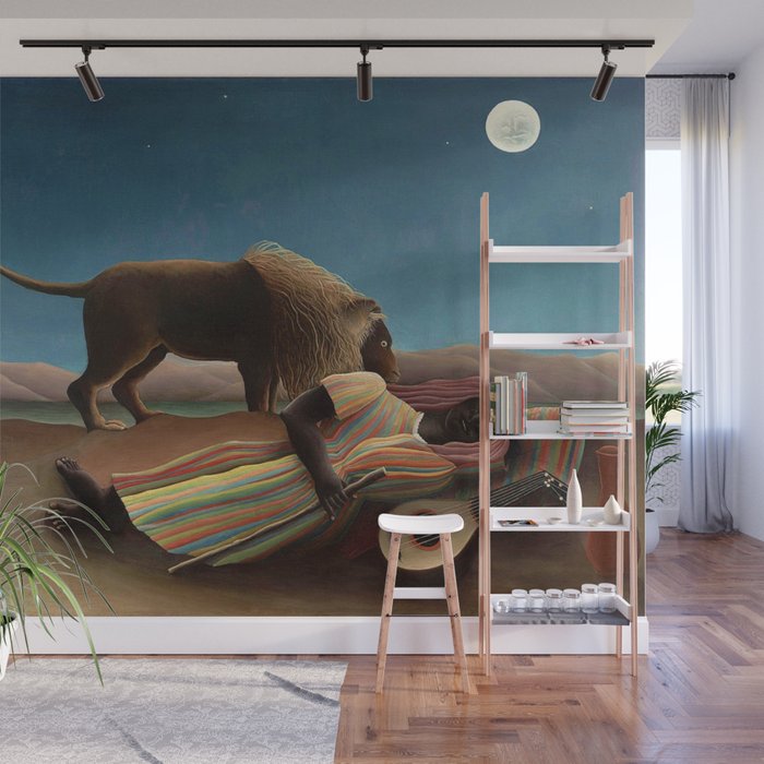 'The Sleeping Gypsy' Lion and Moon While Sleeping in the Desert by Henri Rousseau Wall Mural Gallery Image 1