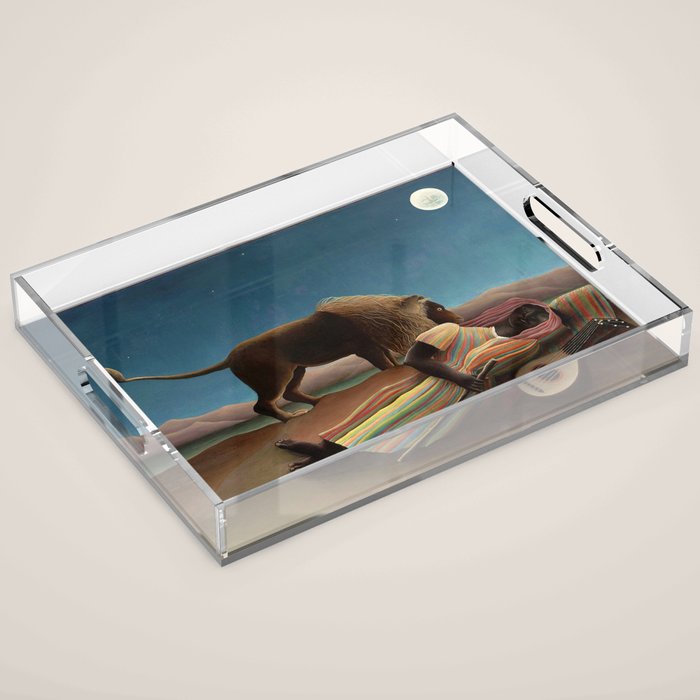 'The Sleeping Gypsy' Lion and Moon While Sleeping in the Desert by Henri Rousseau Acrylic Tray Gallery Image 1