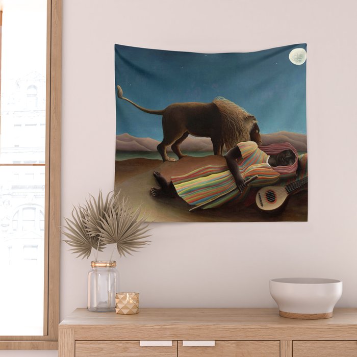 'The Sleeping Gypsy' Lion and Moon While Sleeping in the Desert by Henri Rousseau Wall Tapestry Gallery Image 2