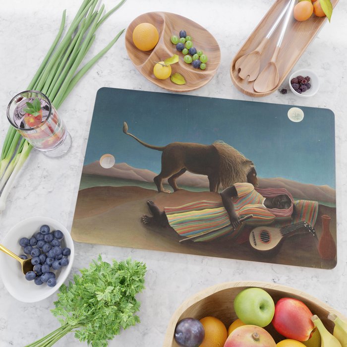 'The Sleeping Gypsy' Lion and Moon While Sleeping in the Desert by Henri Rousseau Cutting Board Gallery Image 2