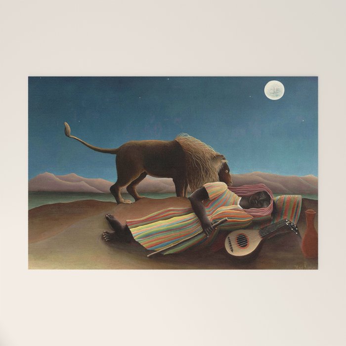 'The Sleeping Gypsy' Lion and Moon While Sleeping in the Desert by Henri Rousseau Welcome Mat Gallery Image 1