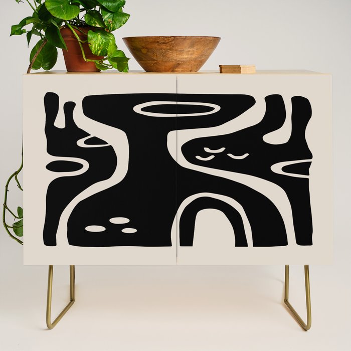Abstract Art Black and Linen White Credenza Gallery Image 1