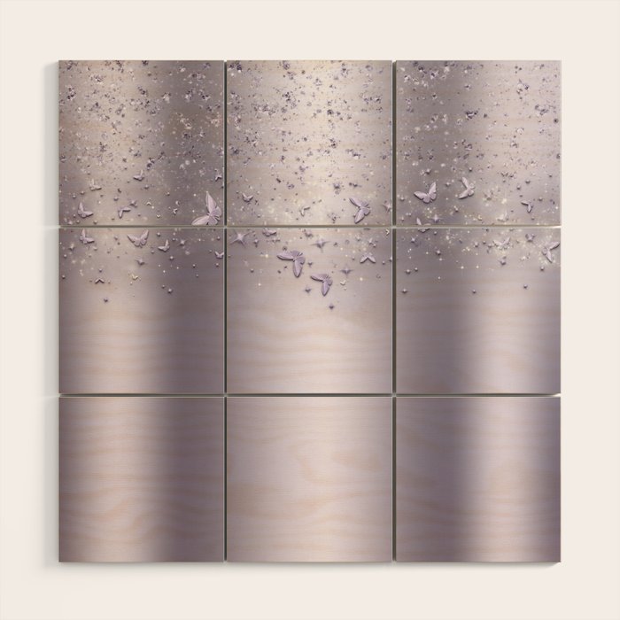 Purple Sparkle Butterflies Wood Wall Art Gallery Image 1