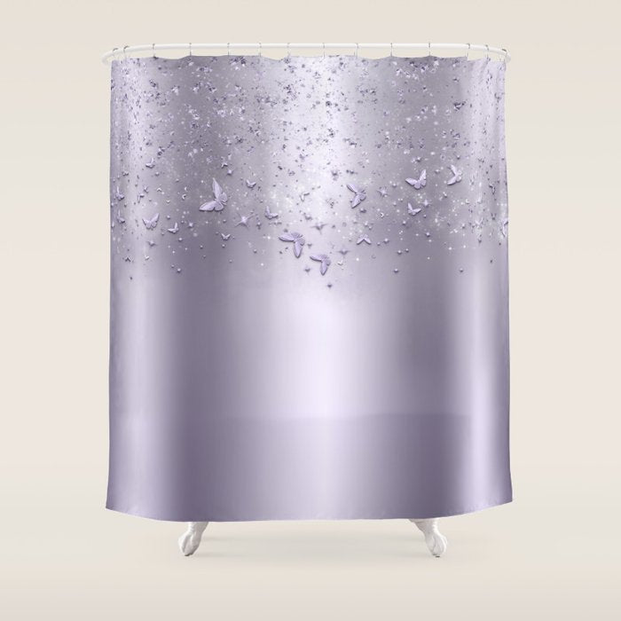 Purple Sparkle Butterflies Shower Curtain Gallery Image 1
