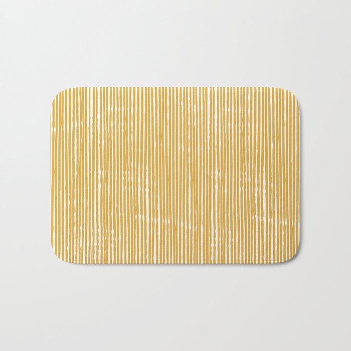 Rustic Abstract Stripes, Yellow and White Bath Mat Gallery Image 1